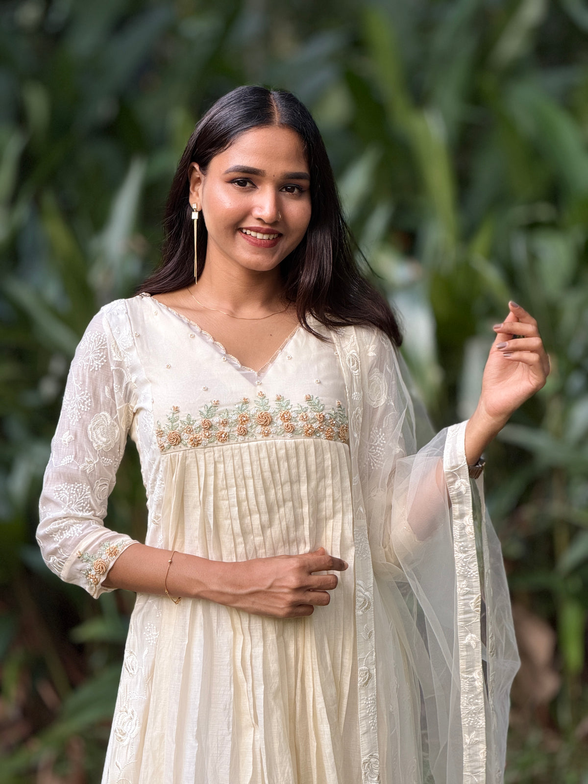 Handworked Pleated Kurta with Dupatta