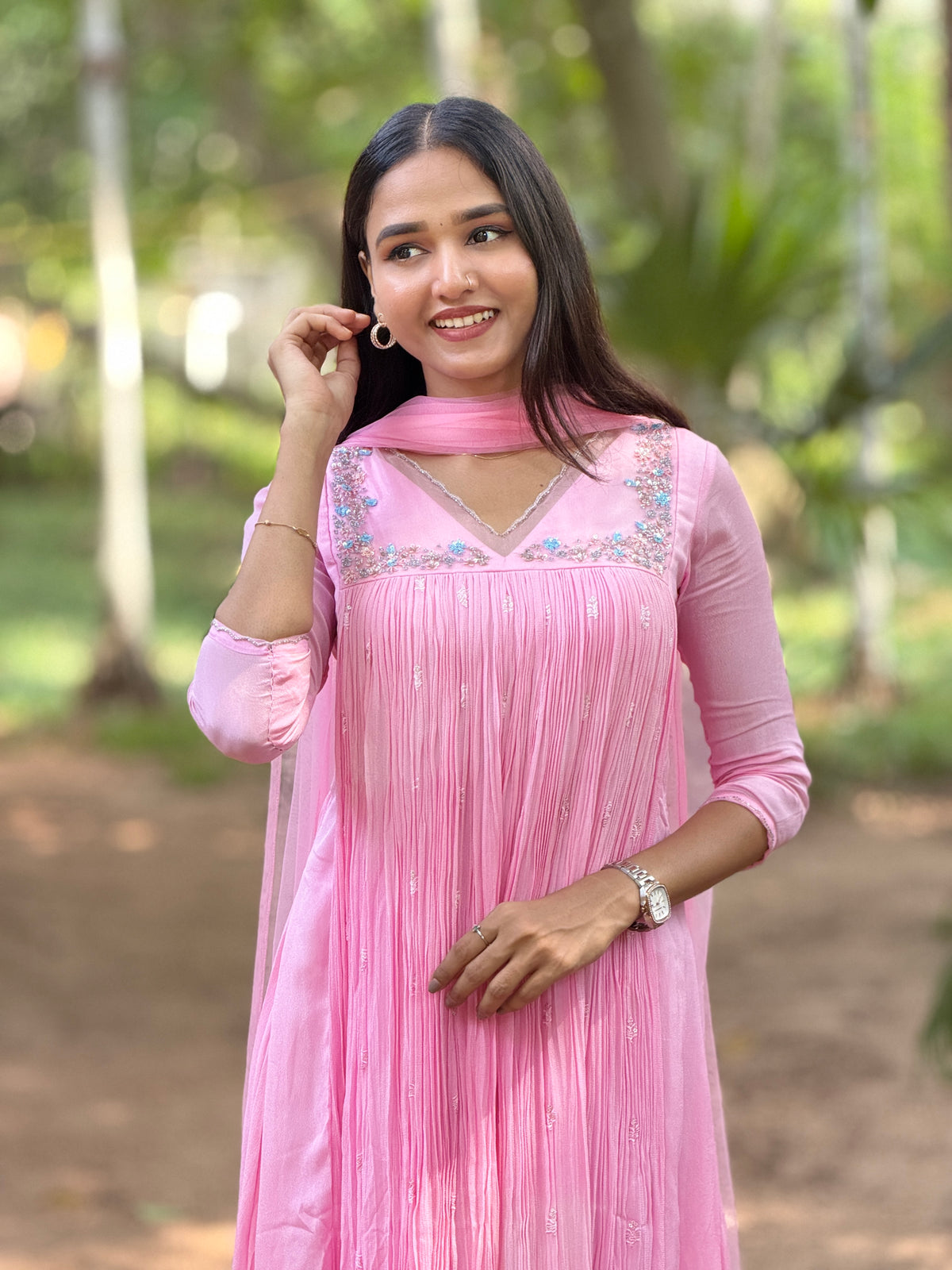 Handworked Pleated Kurta with Dupatta