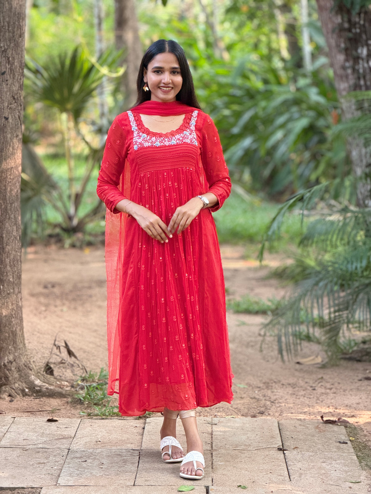 Handworked Pleated Kurta with Dupatta