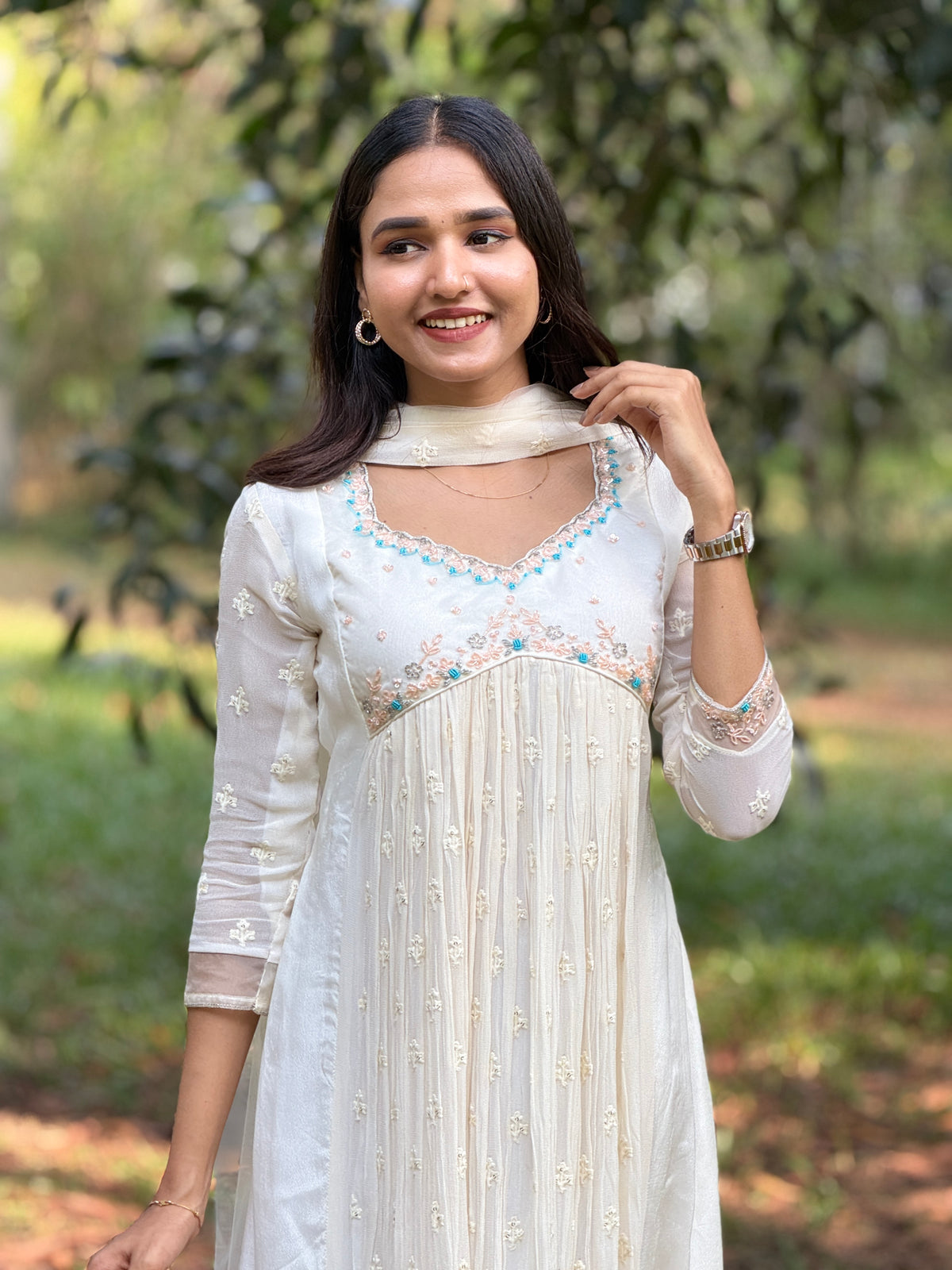 Handworked Pleated Kurta with Dupatta