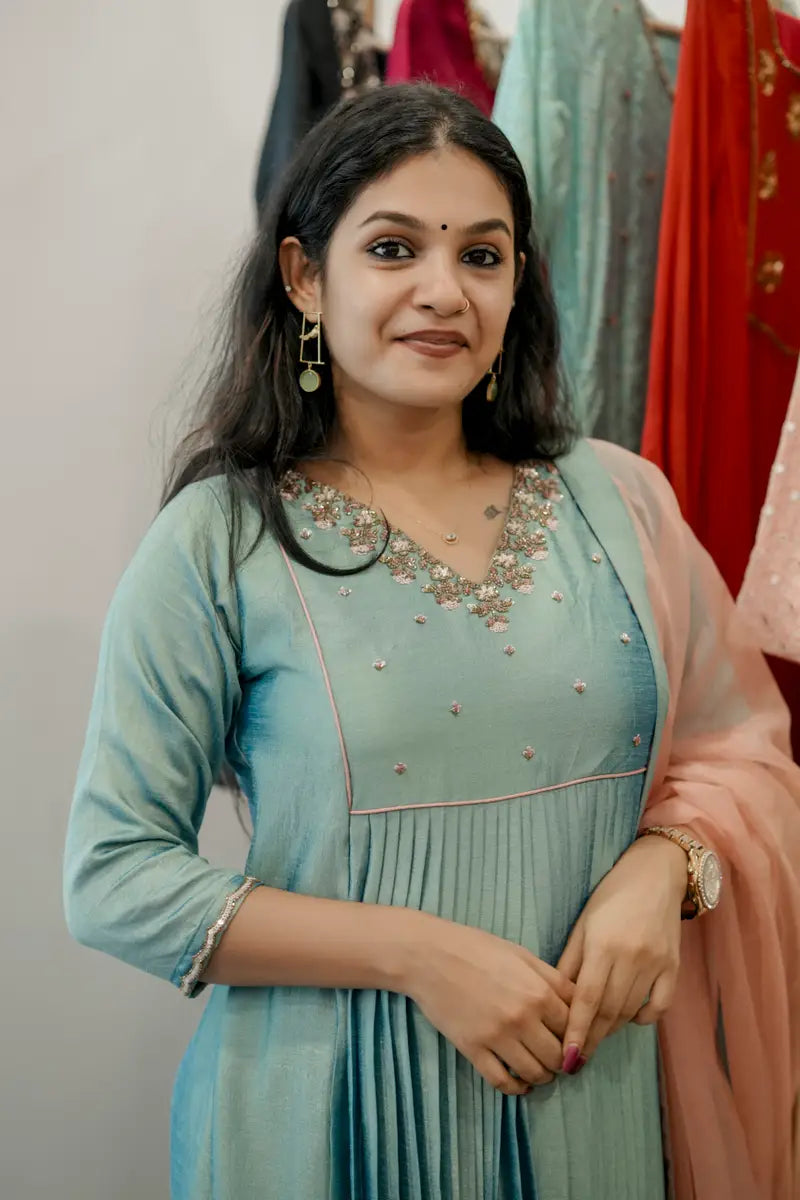 Handworked Pleated Kurta with Dupatta