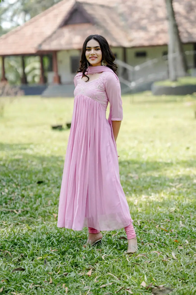 Handworked Pleated Kurta with Dupatta