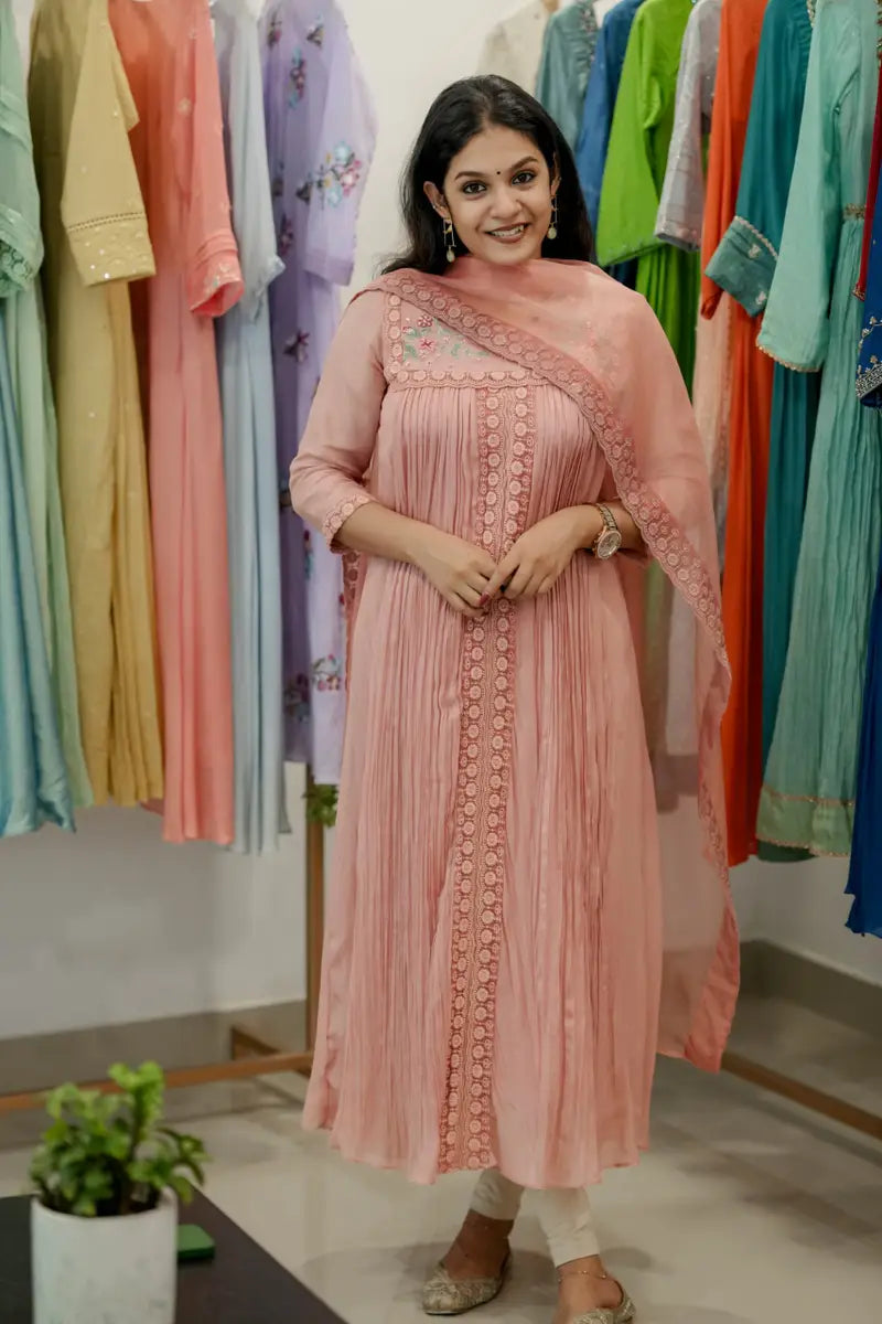 Handworked Pleated Kurta with Dupatta