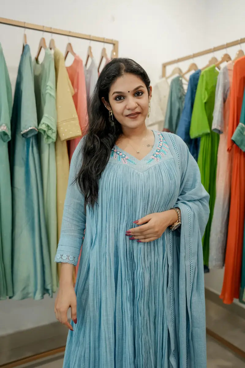 Handworked Pleated Kurta with Dupatta
