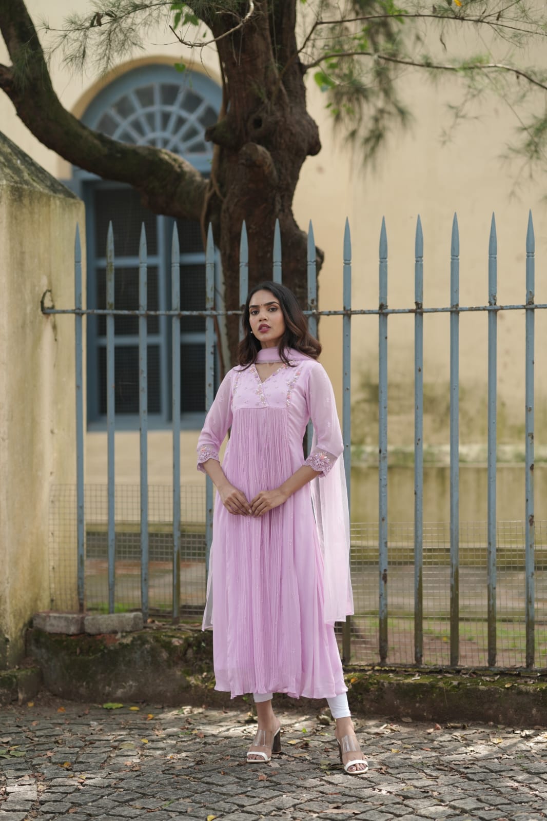 Handworked Pleated Kurta with Dupatta