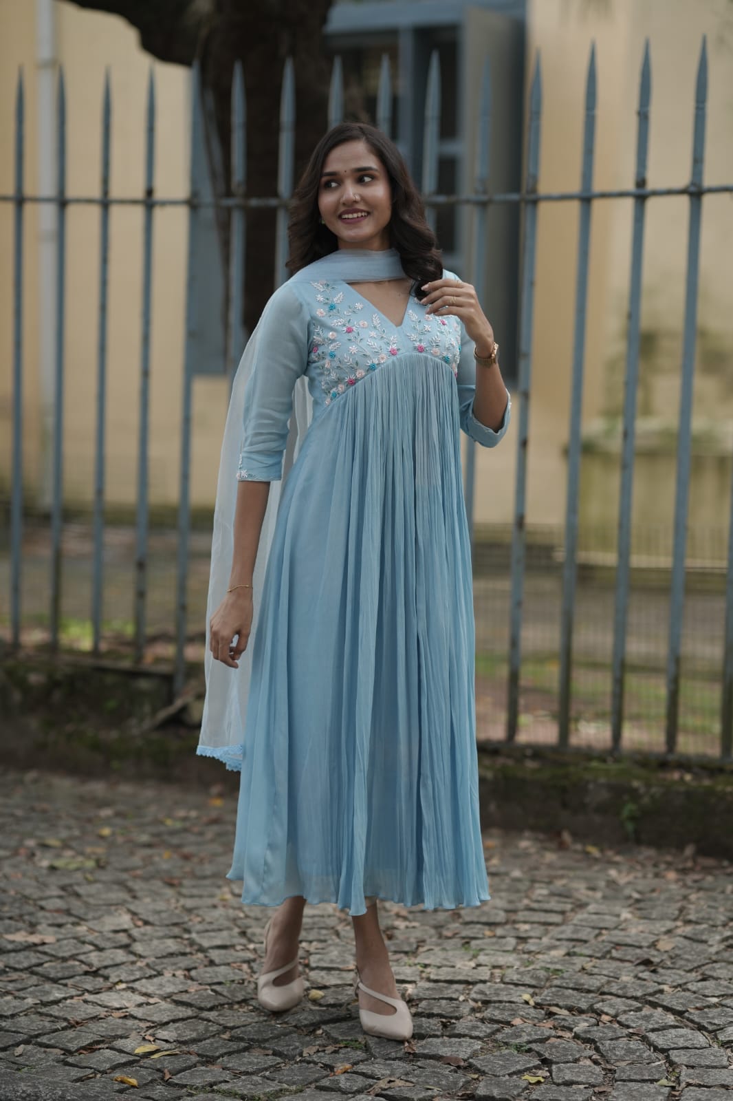Handworked Pleated Kurta with Dupatta