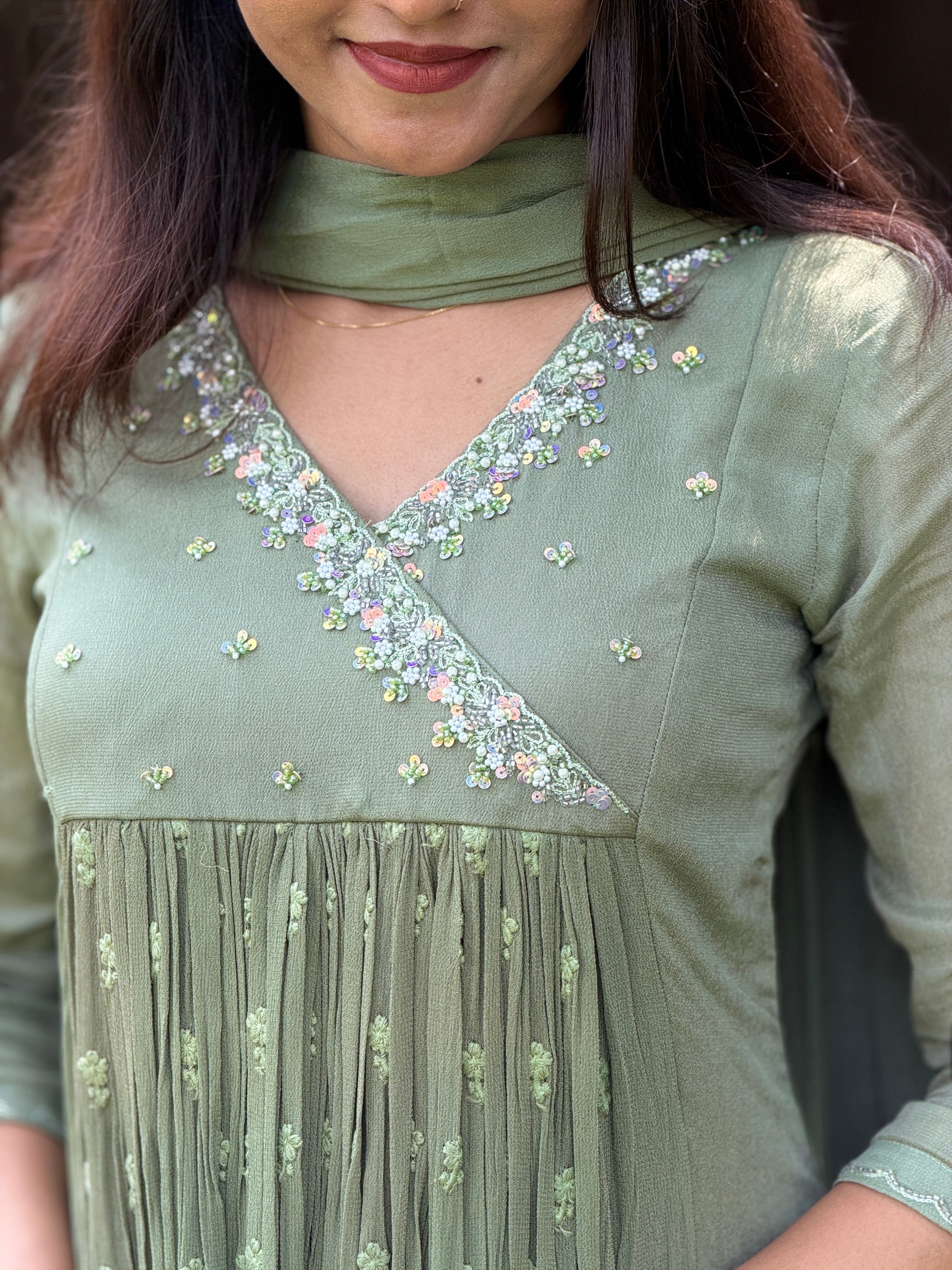 Handworked Pleated Kurta with Dupatta