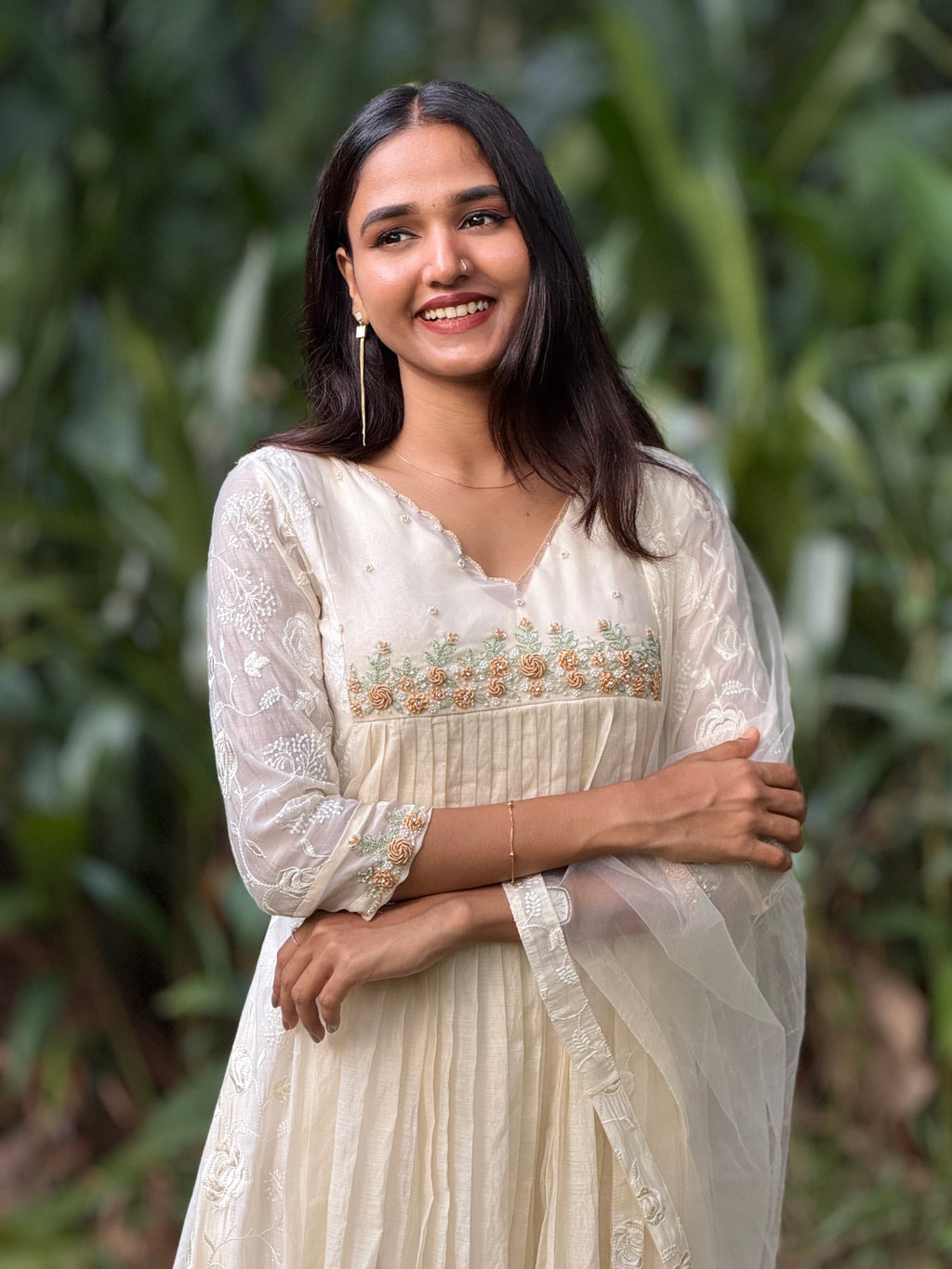 Handworked Pleated Kurta with Dupatta