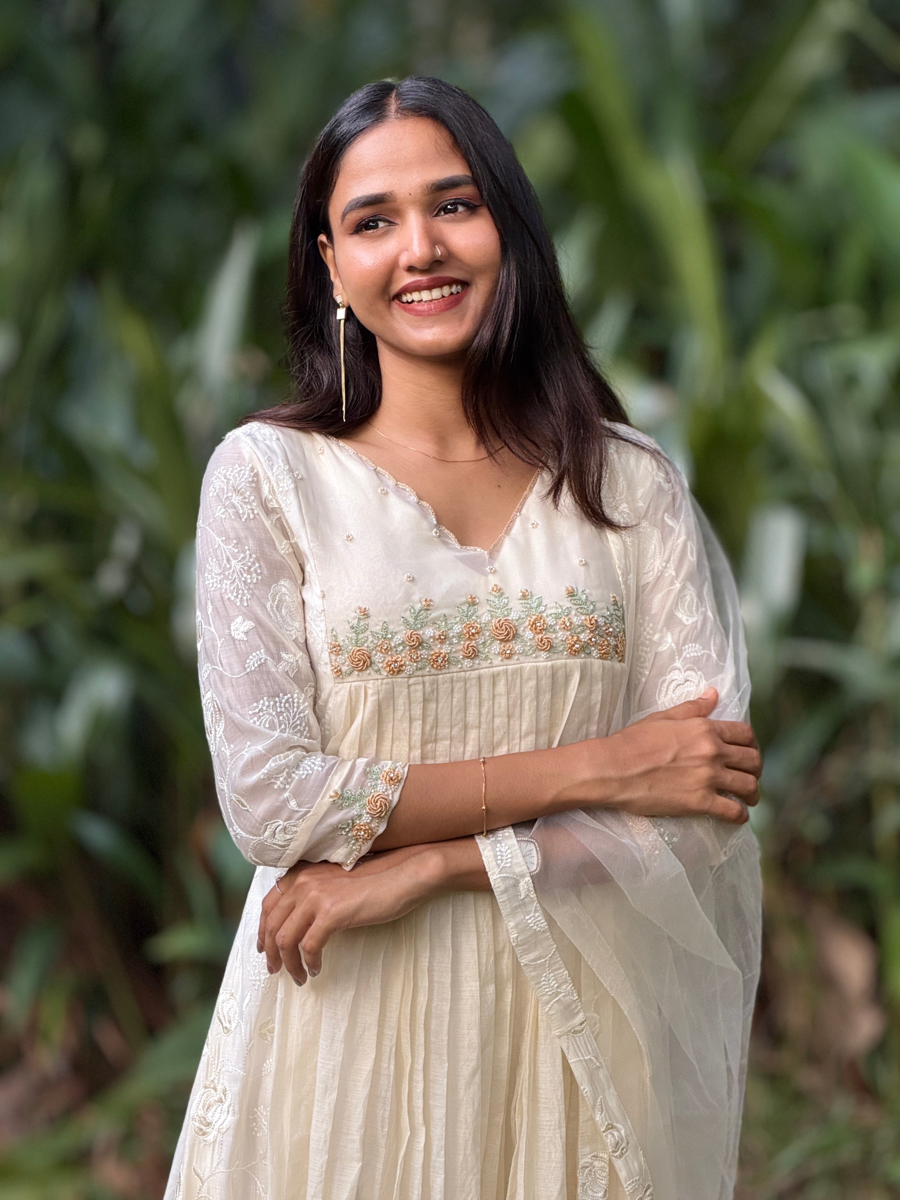 Handworked Pleated Kurta with Dupatta