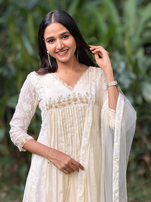 Handworked Pleated Kurta with Dupatta