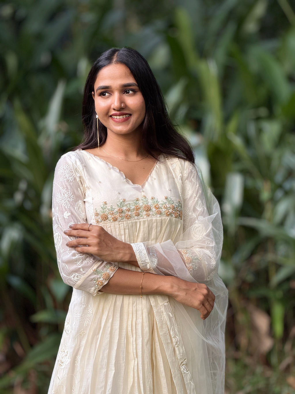 Handworked Pleated Kurta with Dupatta