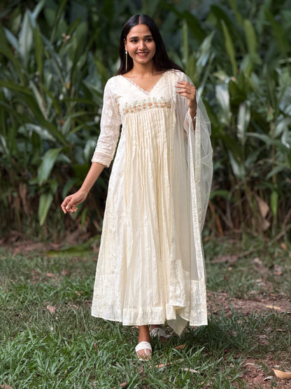 Handworked Pleated Kurta with Dupatta