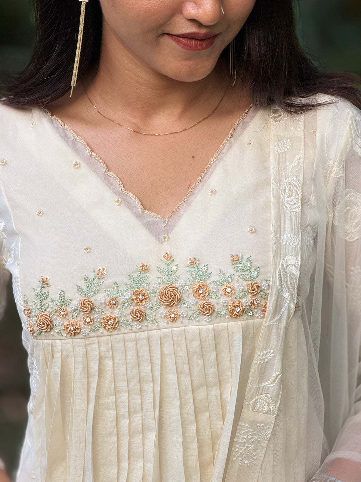 Handworked Pleated Kurta with Dupatta