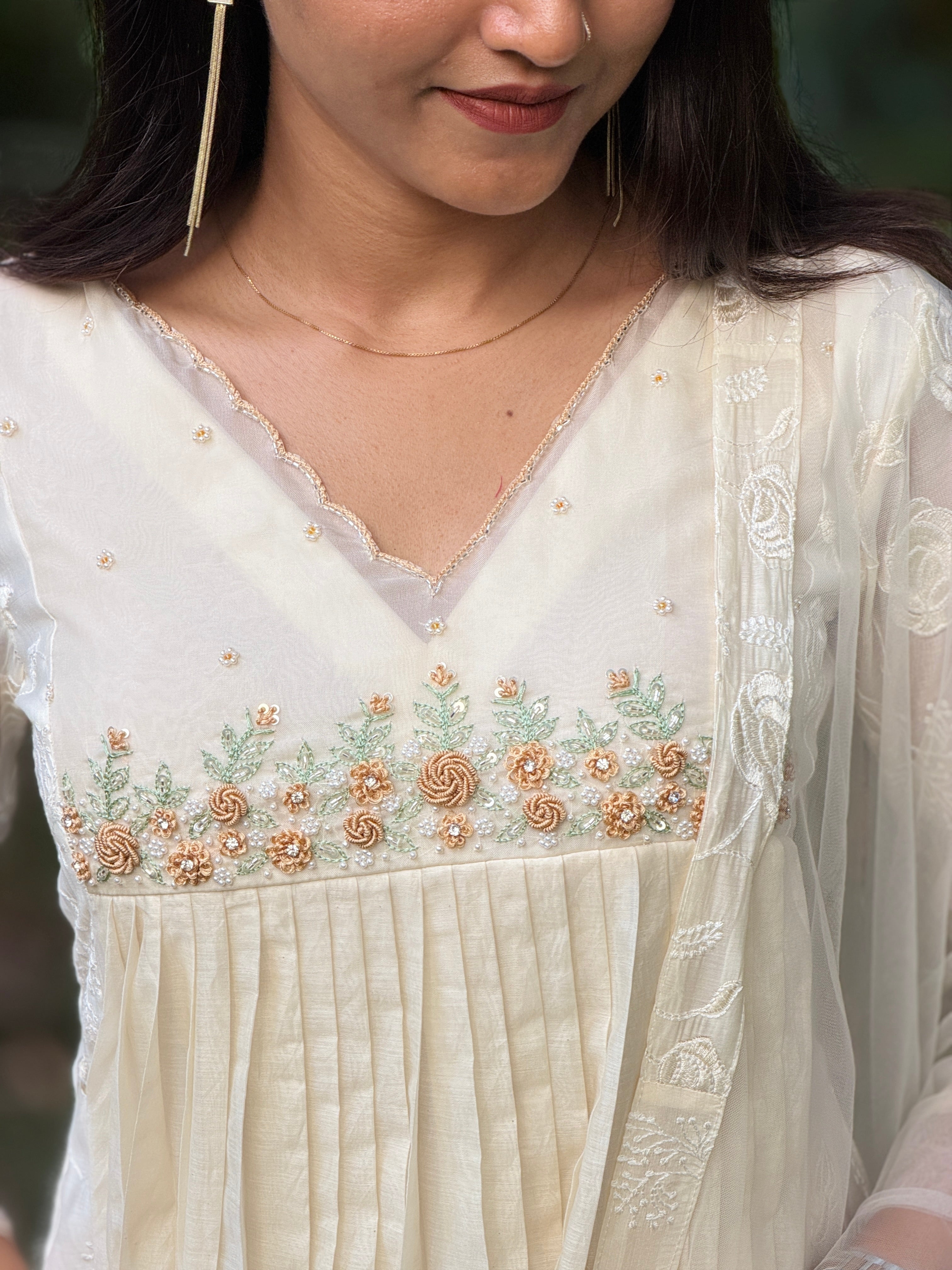 Handworked Pleated Kurta with Dupatta