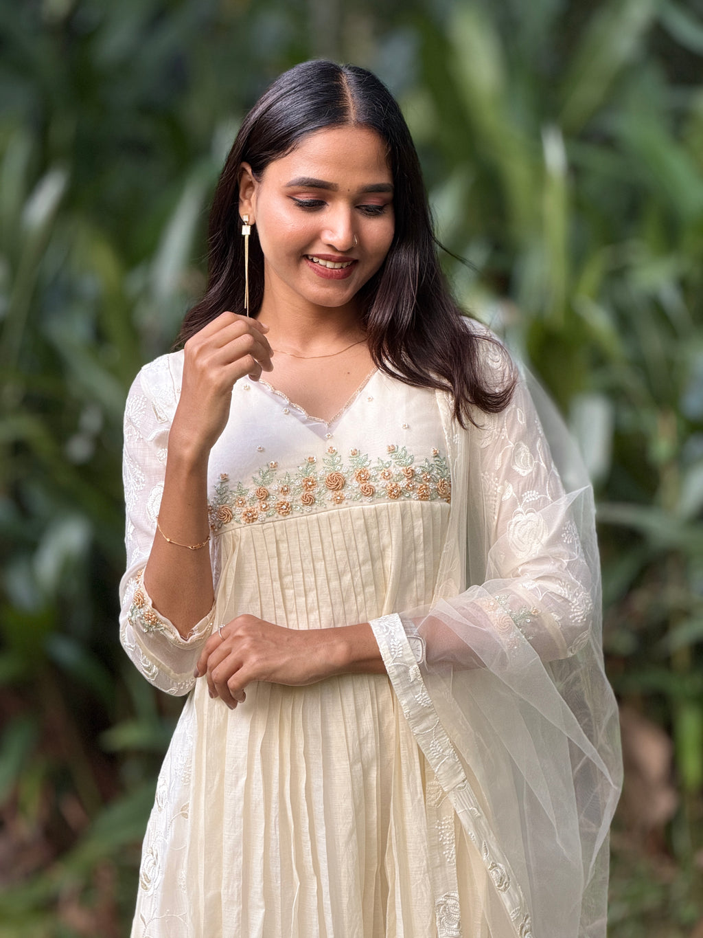 Handworked Pleated Kurta with Dupatta