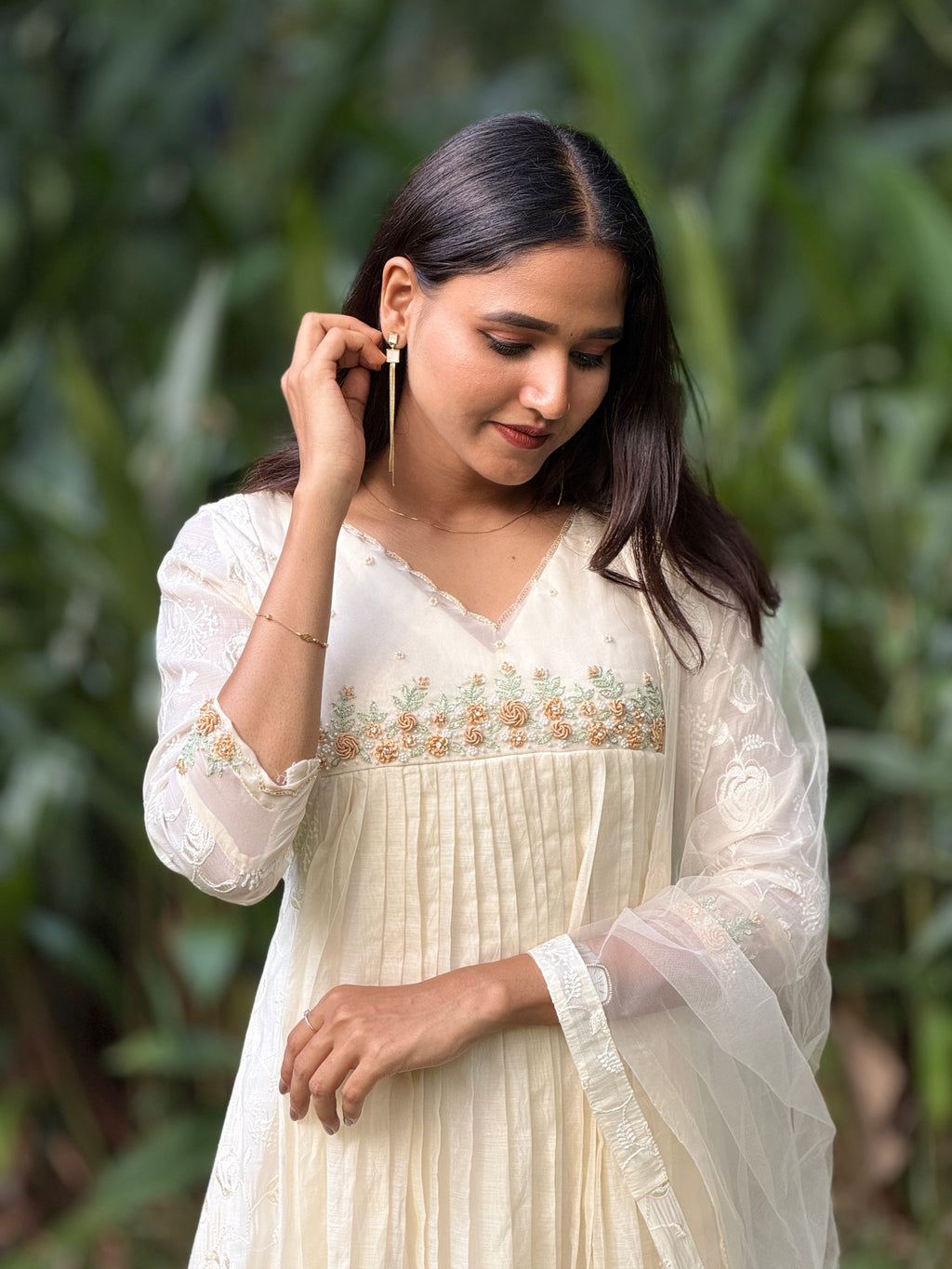 Handworked Pleated Kurta with Dupatta