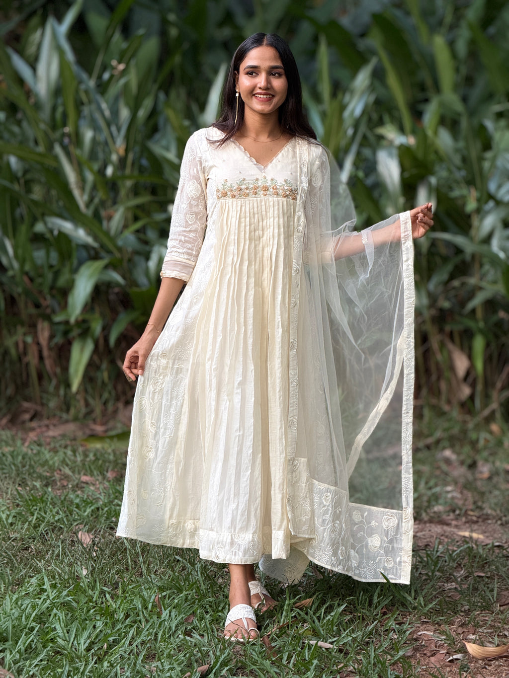 Handworked Pleated Kurta with Dupatta