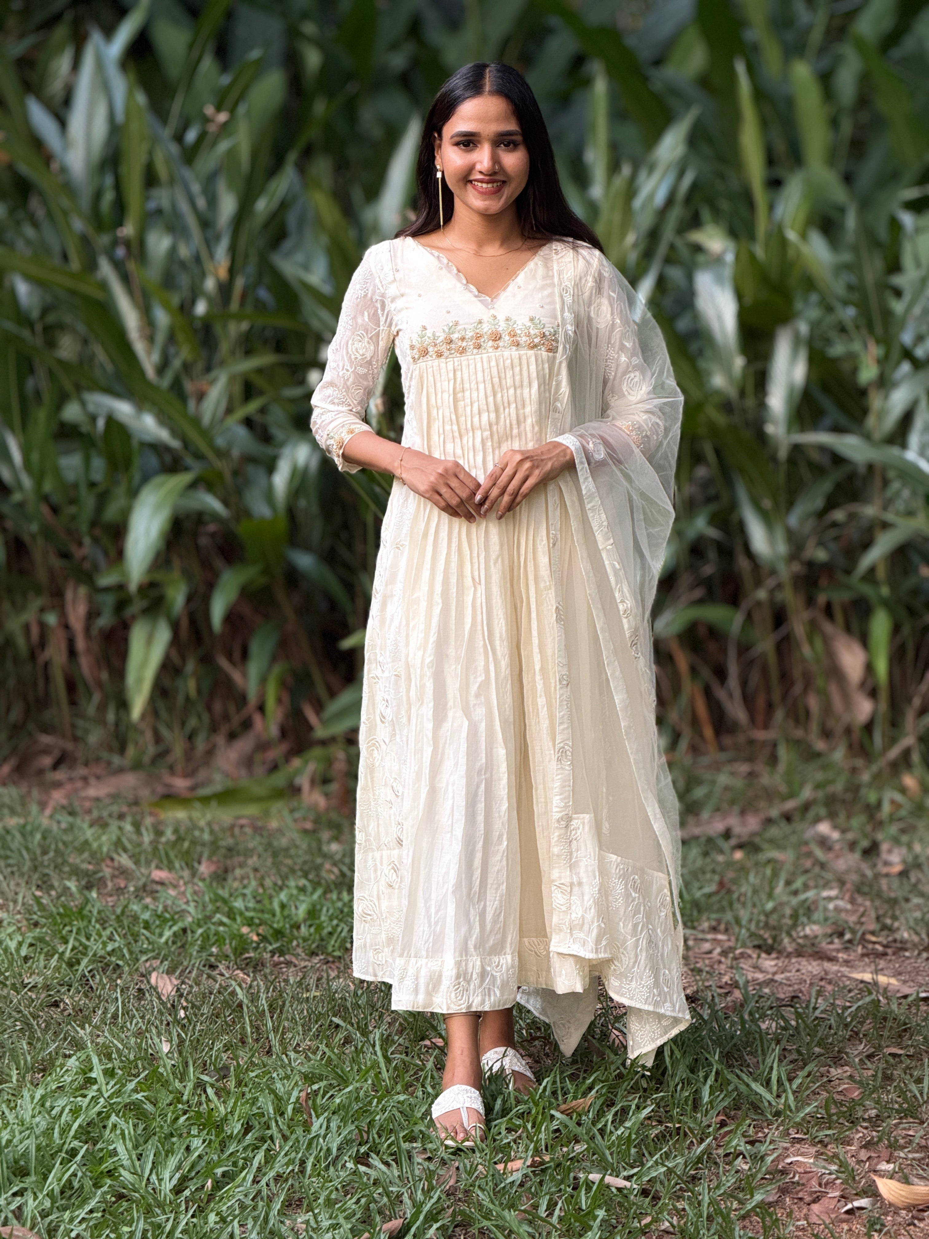 Handworked Pleated Kurta with Dupatta