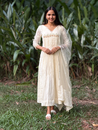 Handworked Pleated Kurta with Dupatta