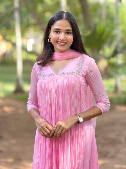 Handworked Pleated Kurta with Dupatta
