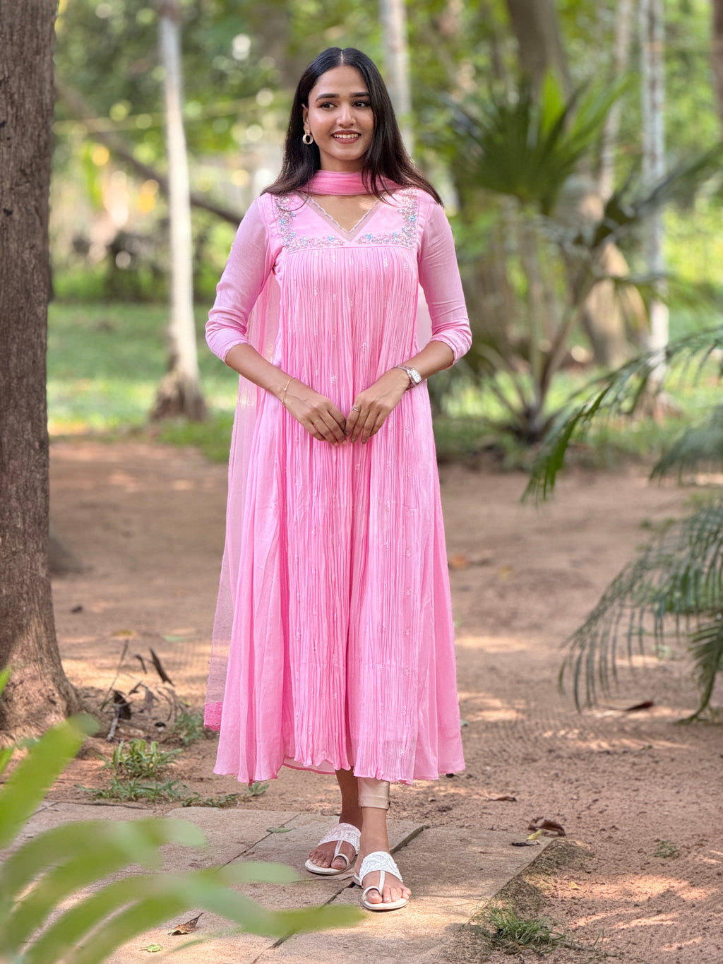 Handworked Pleated Kurta with Dupatta
