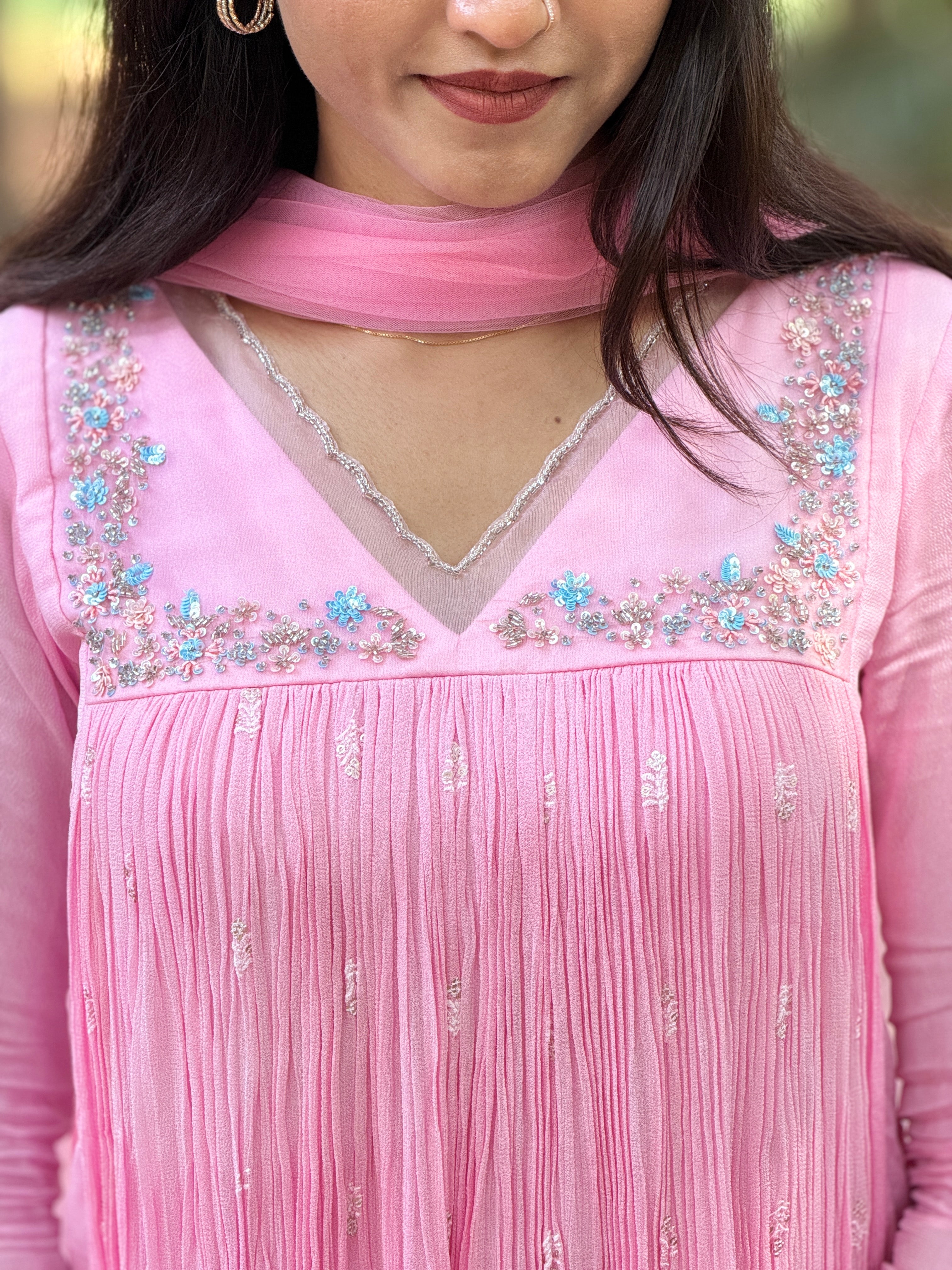 Handworked Pleated Kurta with Dupatta