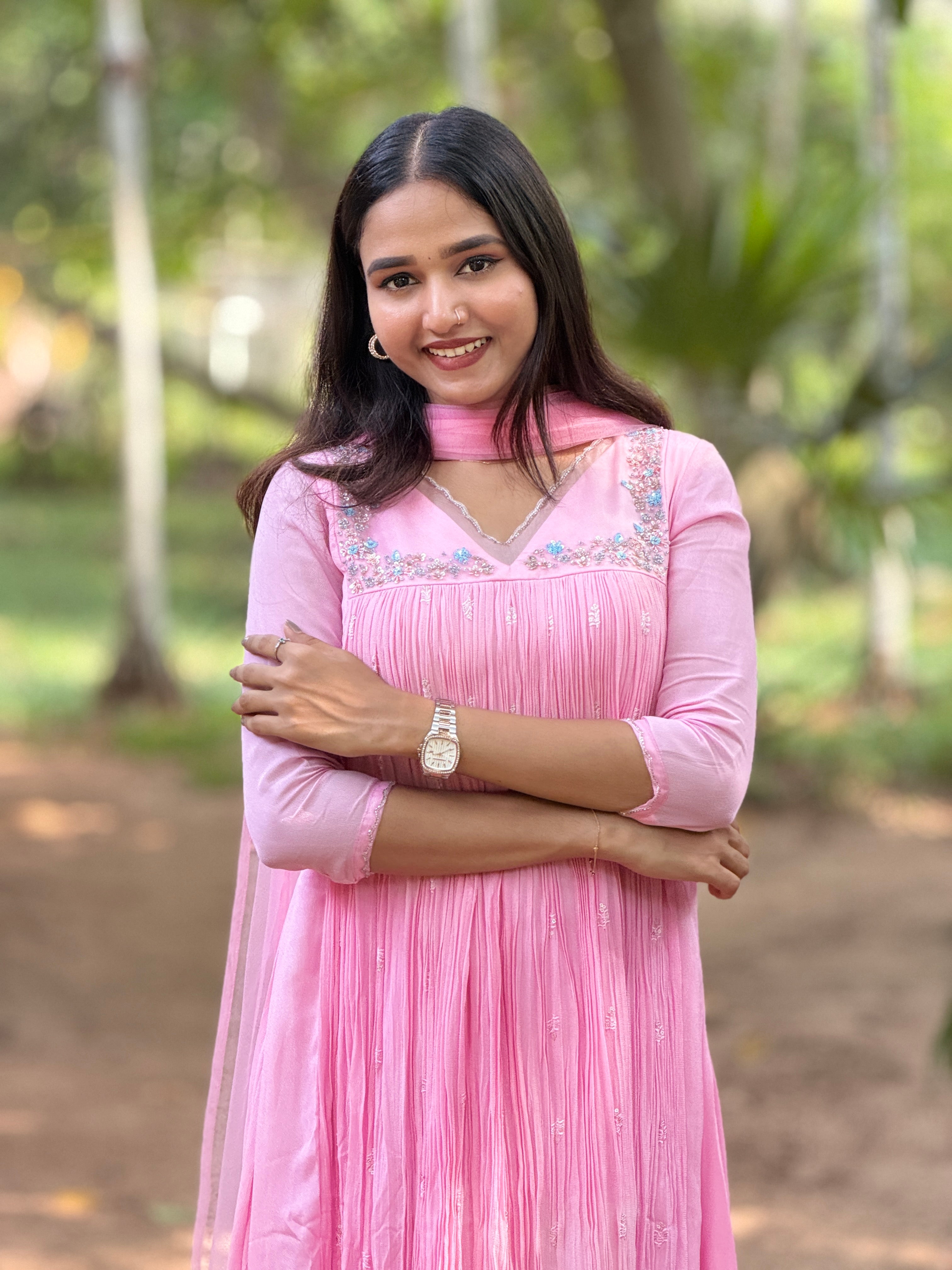 Handworked Pleated Kurta with Dupatta
