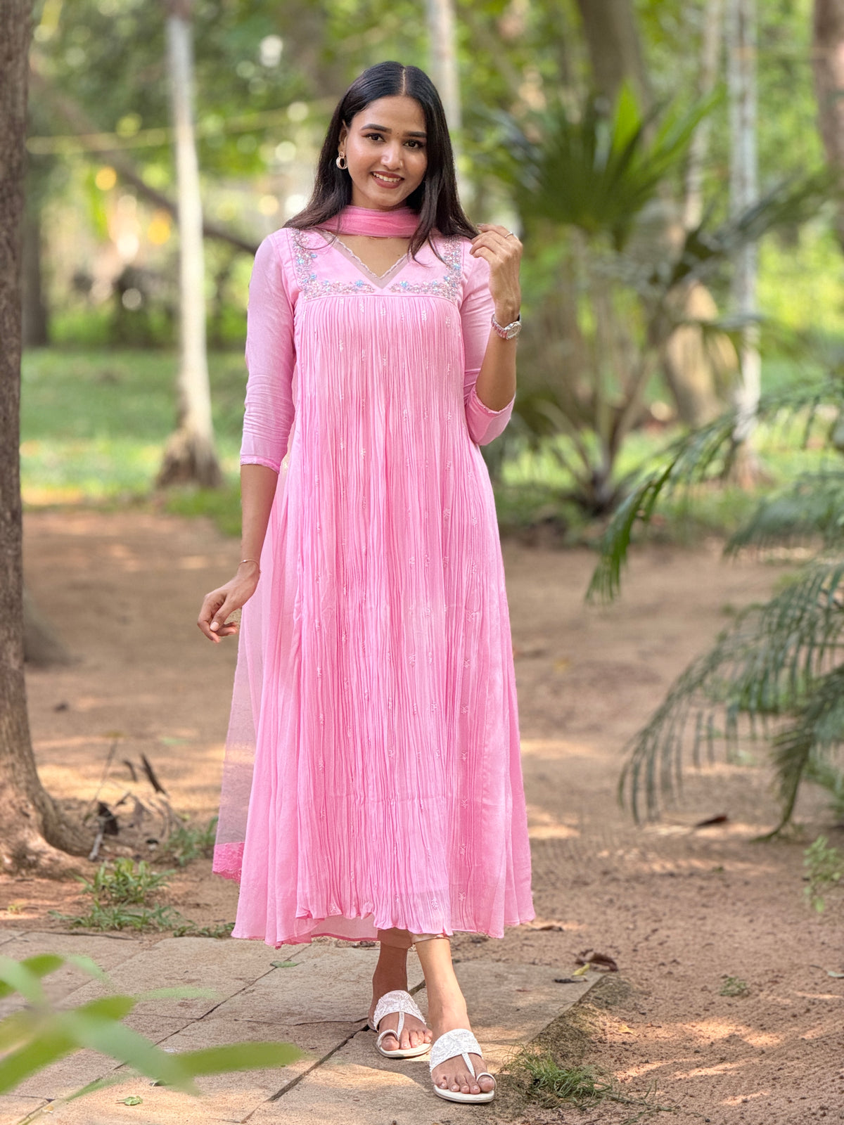 Handworked Pleated Kurta with Dupatta