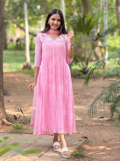 Handworked Pleated Kurta with Dupatta