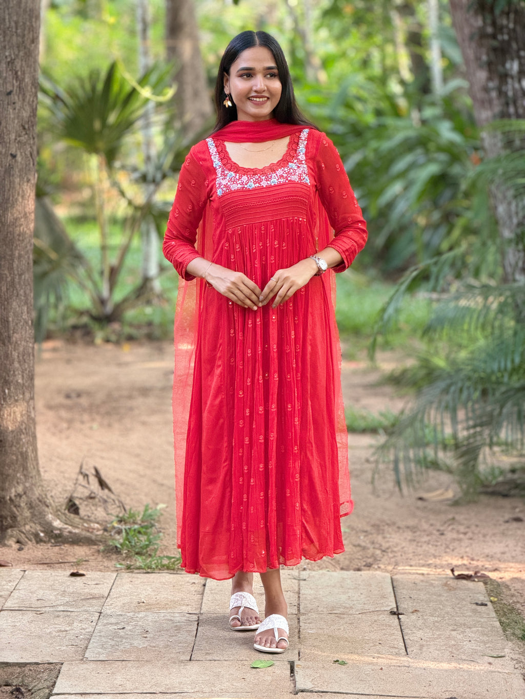 Handworked Pleated Kurta with Dupatta