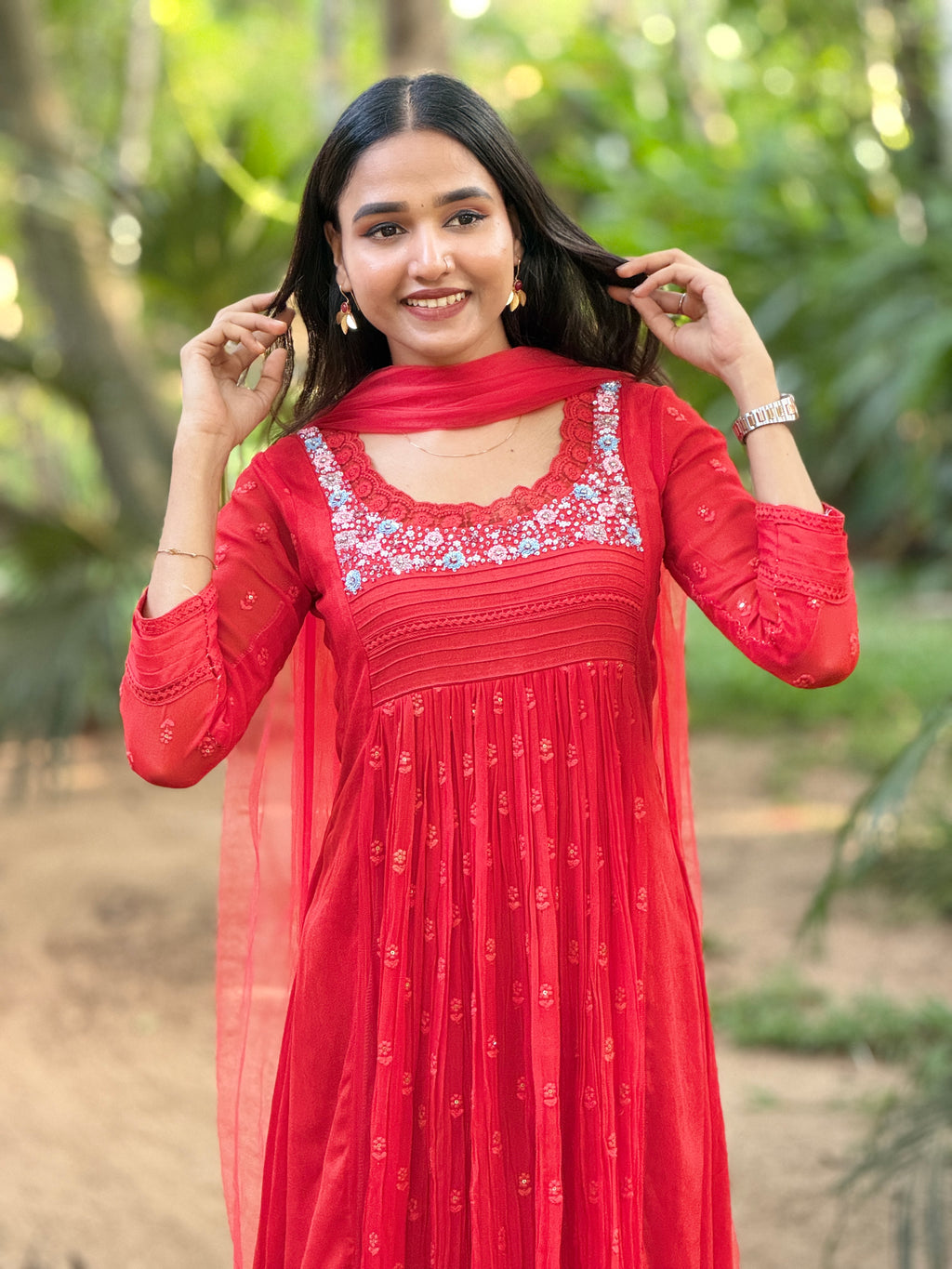 Handworked Pleated Kurta with Dupatta