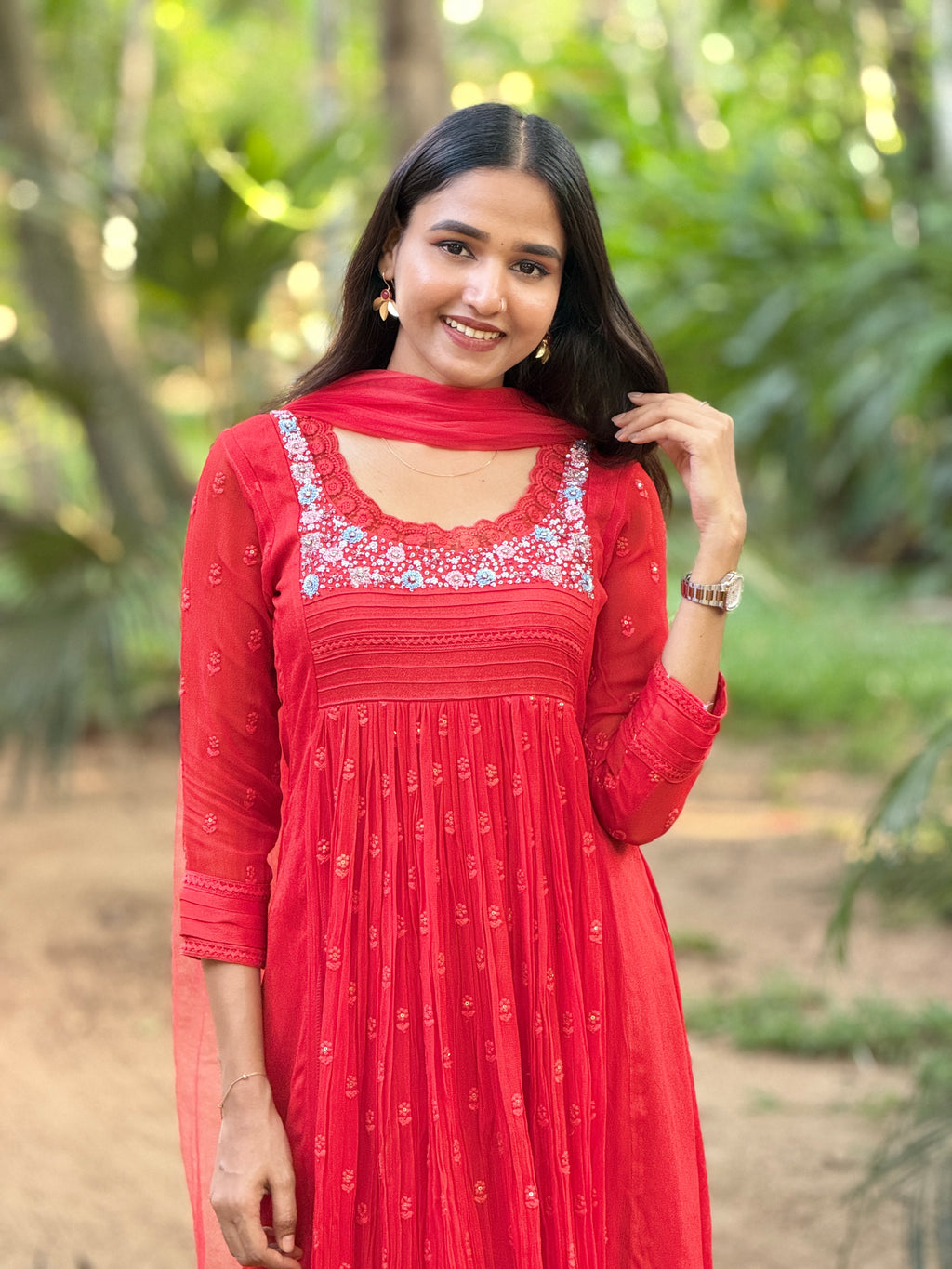Handworked Pleated Kurta with Dupatta