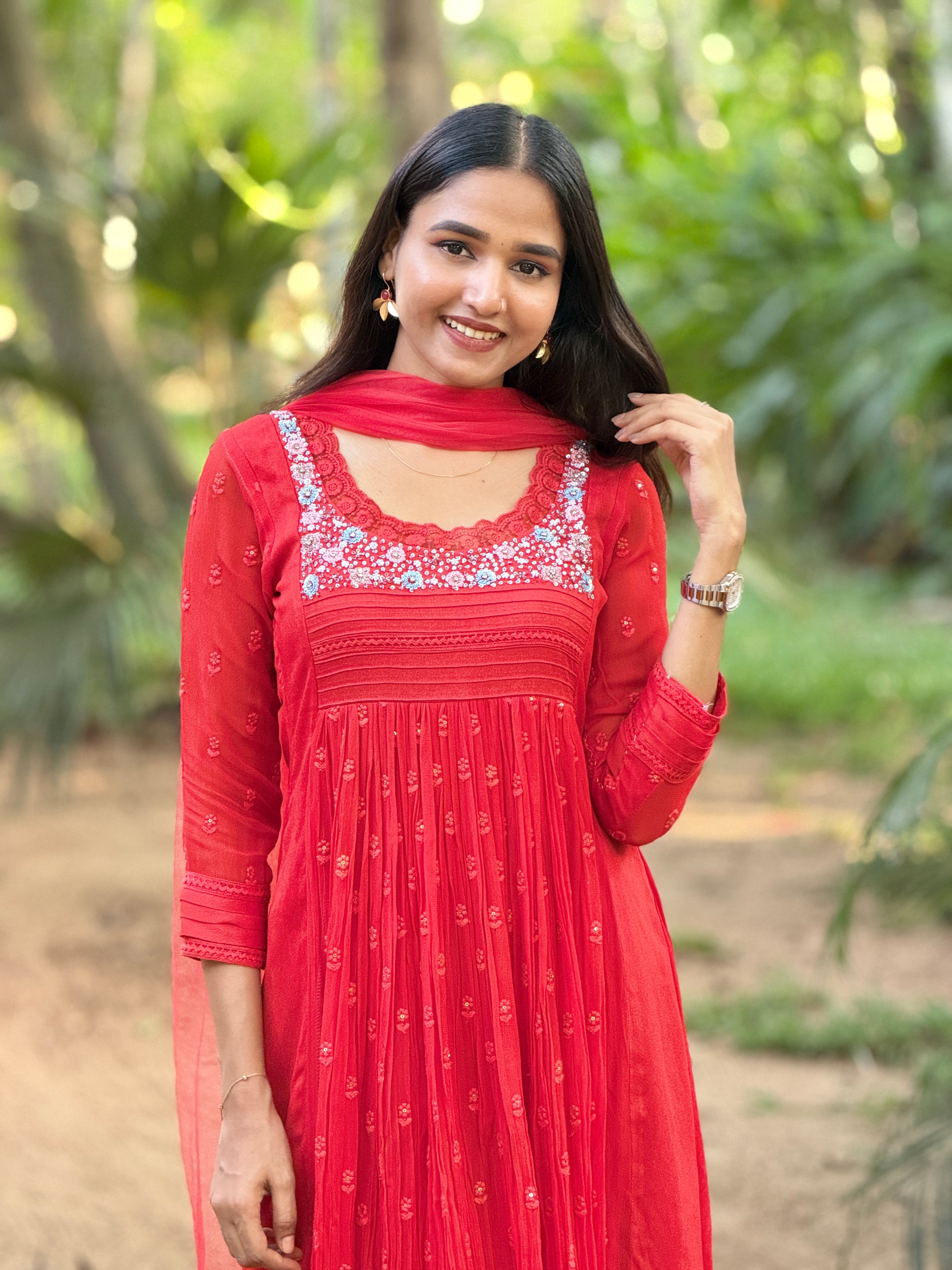 Handworked Pleated Kurta with Dupatta