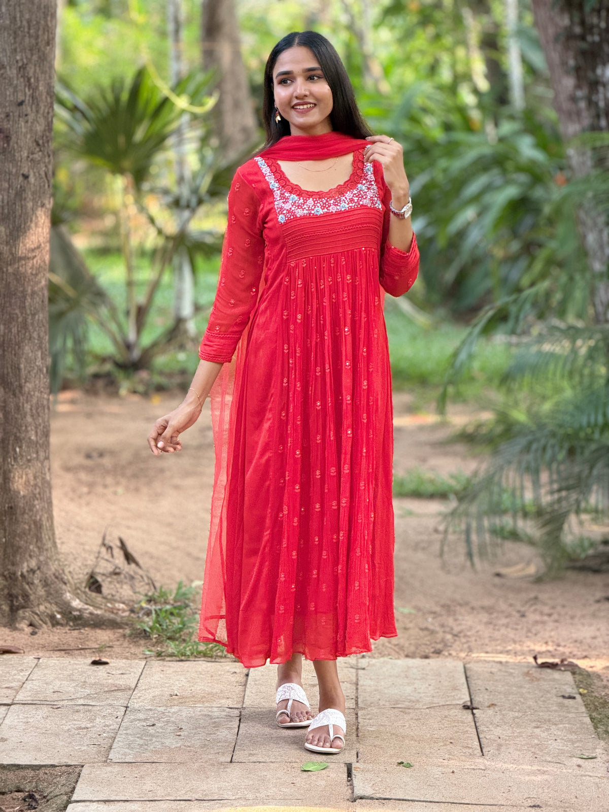 Handworked Pleated Kurta with Dupatta