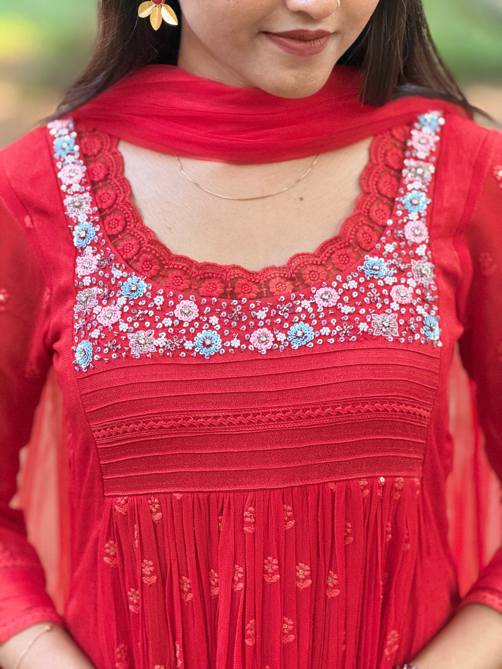 Handworked Pleated Kurta with Dupatta