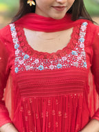Handworked Pleated Kurta with Dupatta