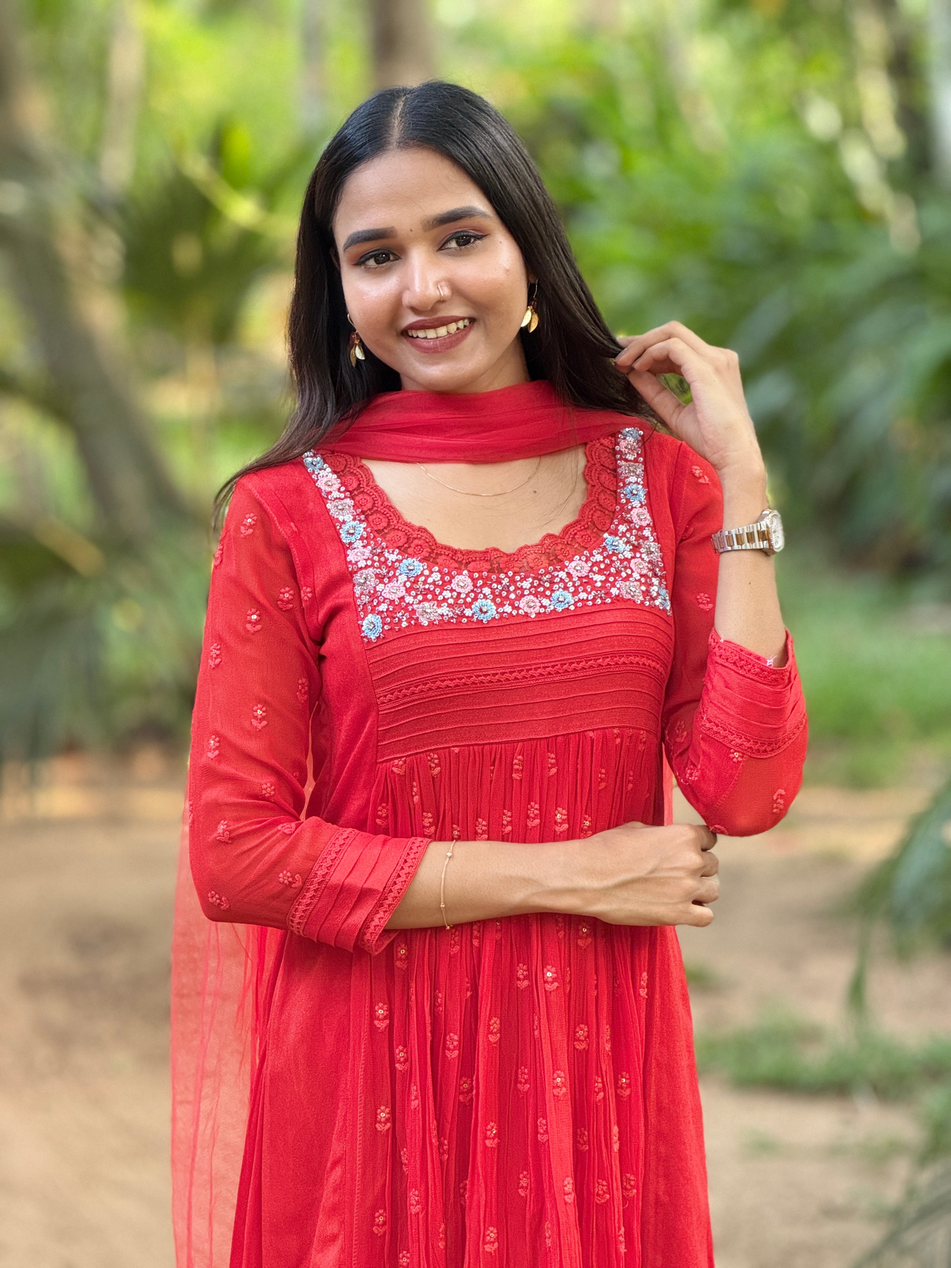 Handworked Pleated Kurta with Dupatta