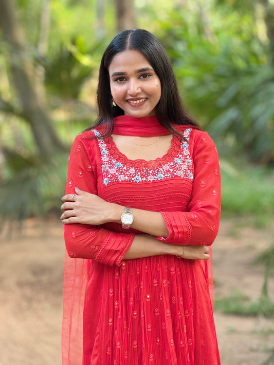 Handworked Pleated Kurta with Dupatta