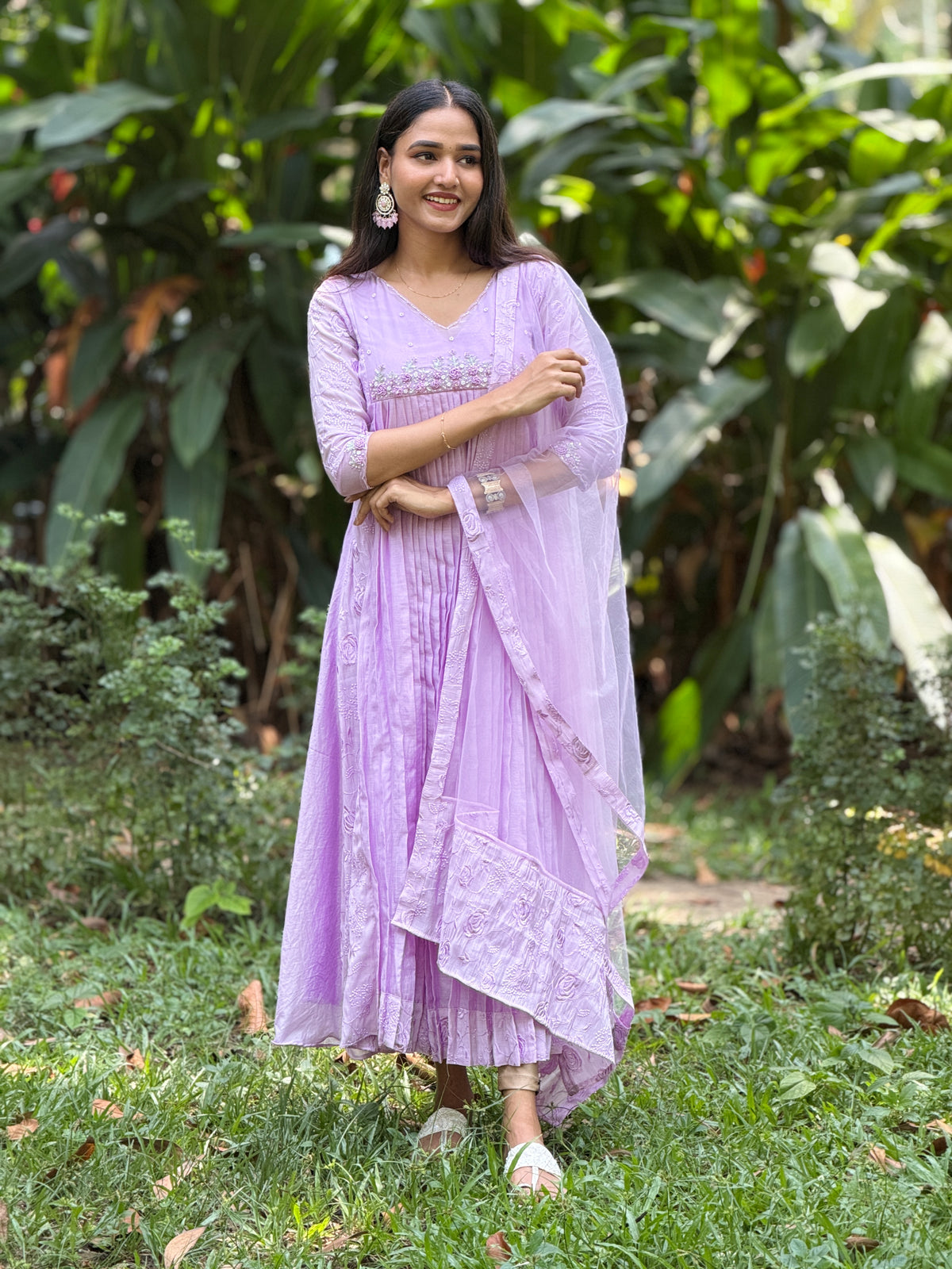 Handworked Pleated Kurta with Dupatta