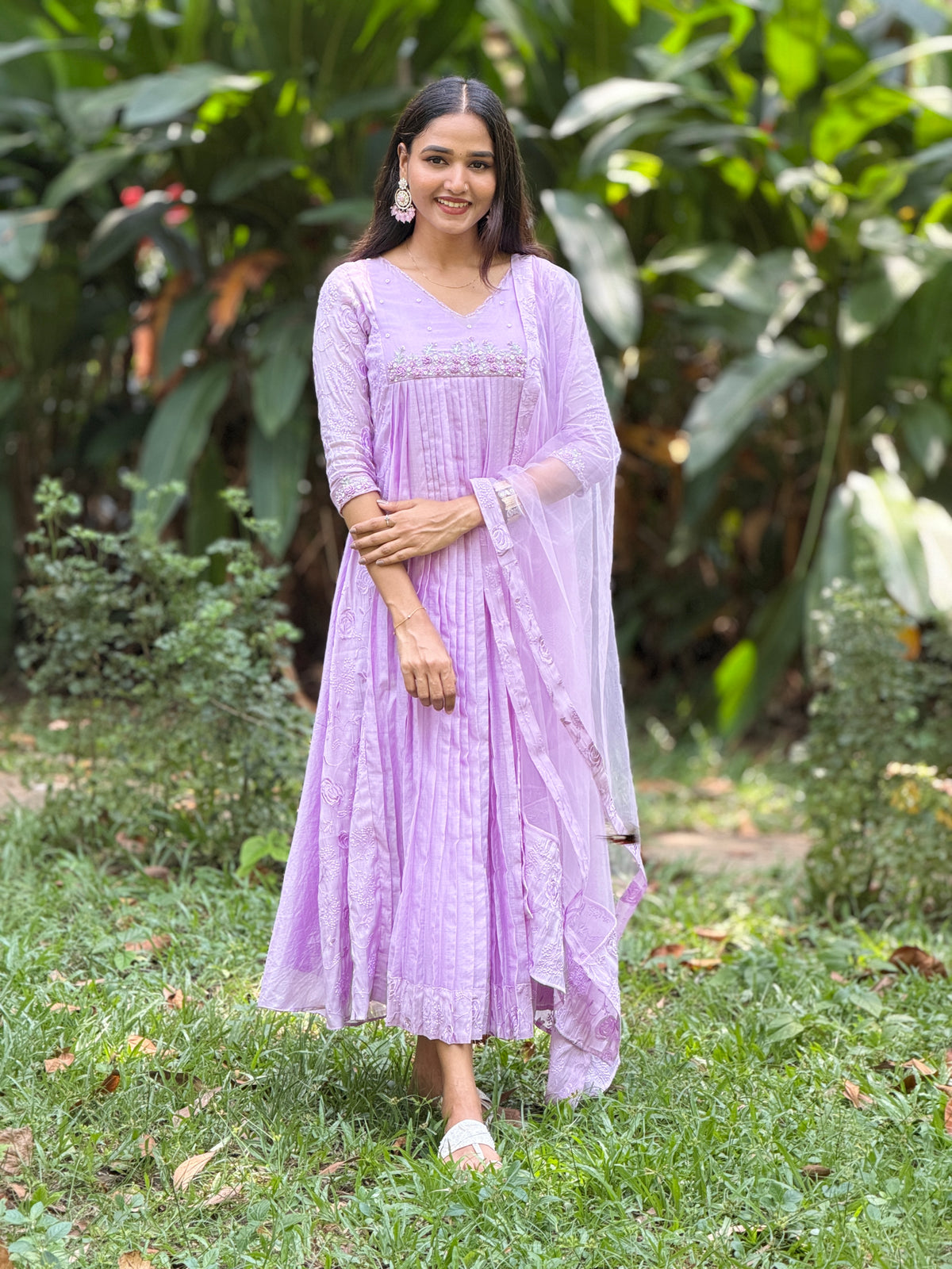 Handworked Pleated Kurta with Dupatta