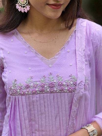 Handworked Pleated Kurta with Dupatta