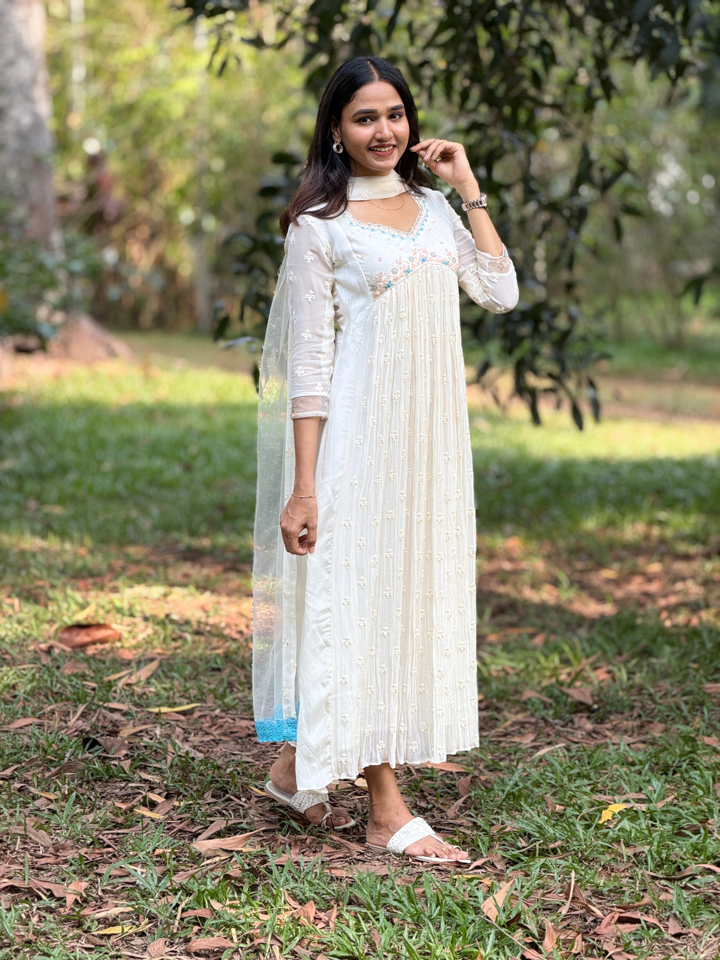 Handworked Pleated Kurta with Dupatta