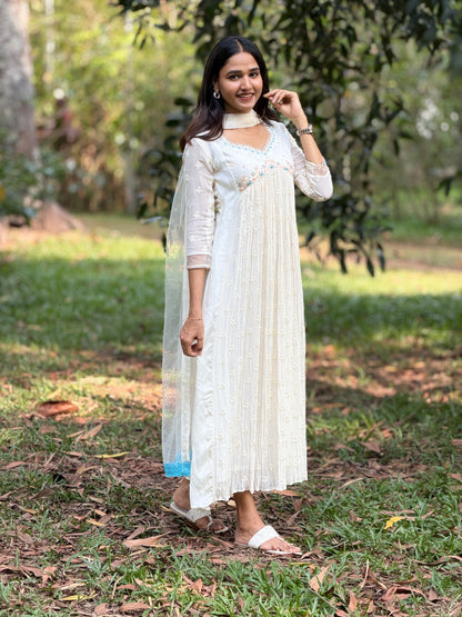 Handworked Pleated Kurta with Dupatta