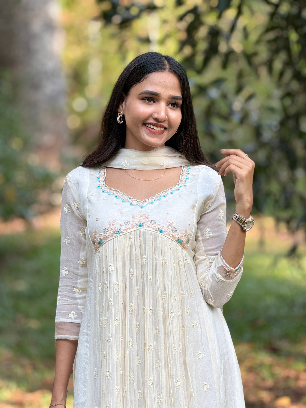 Handworked Pleated Kurta with Dupatta