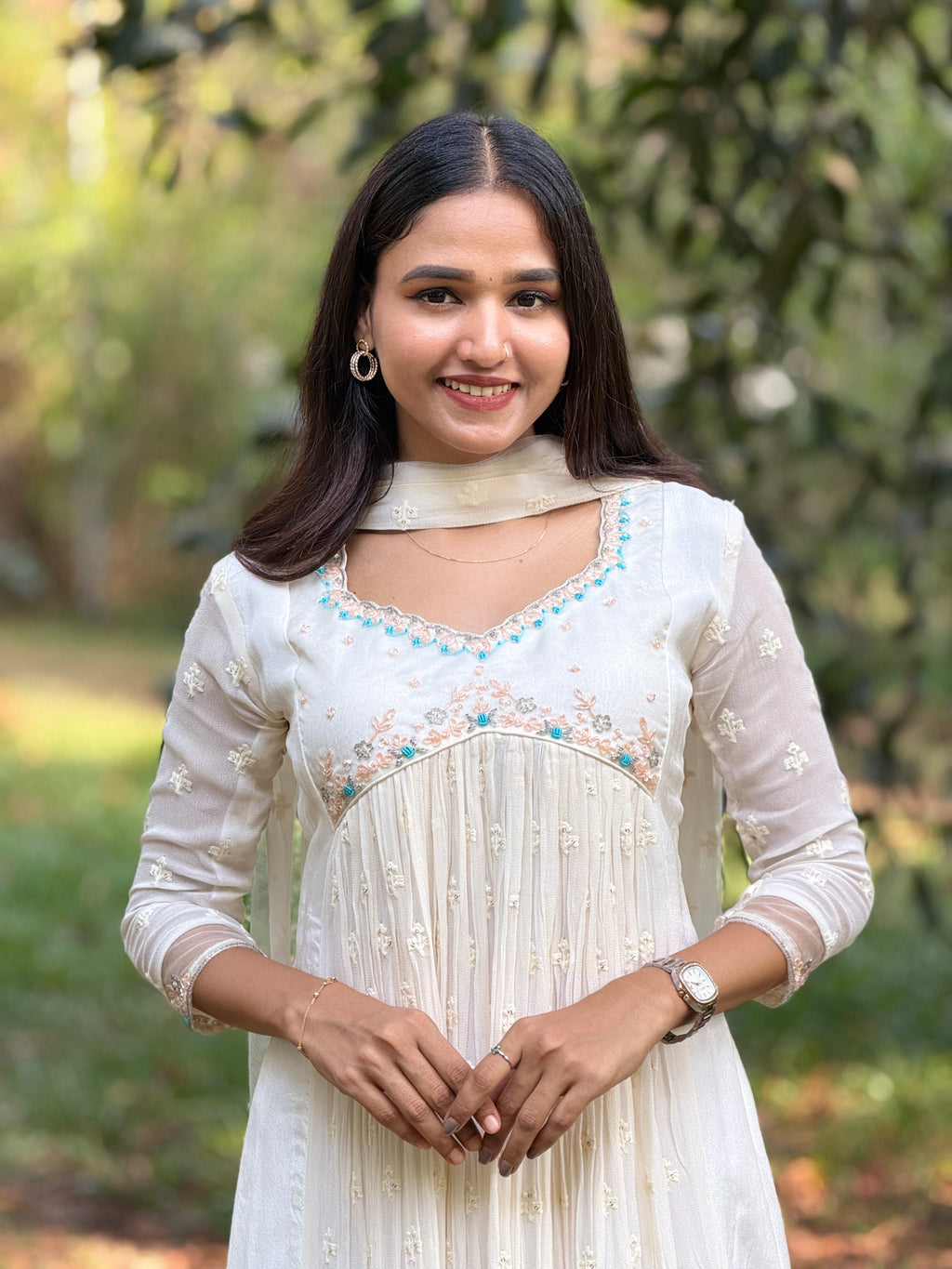Handworked Pleated Kurta with Dupatta