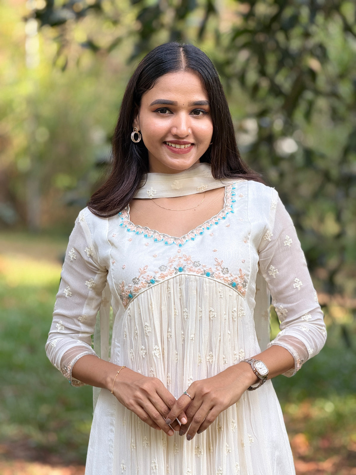 Handworked Pleated Kurta with Dupatta