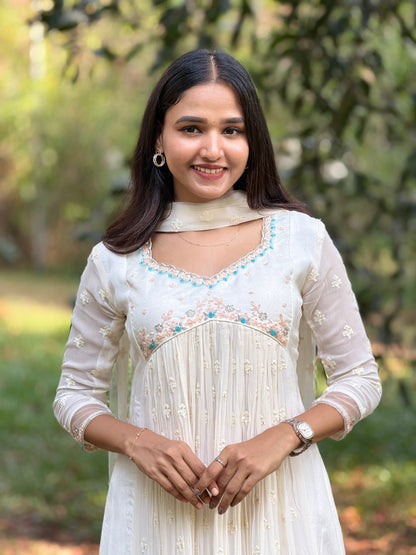 Handworked Pleated Kurta with Dupatta