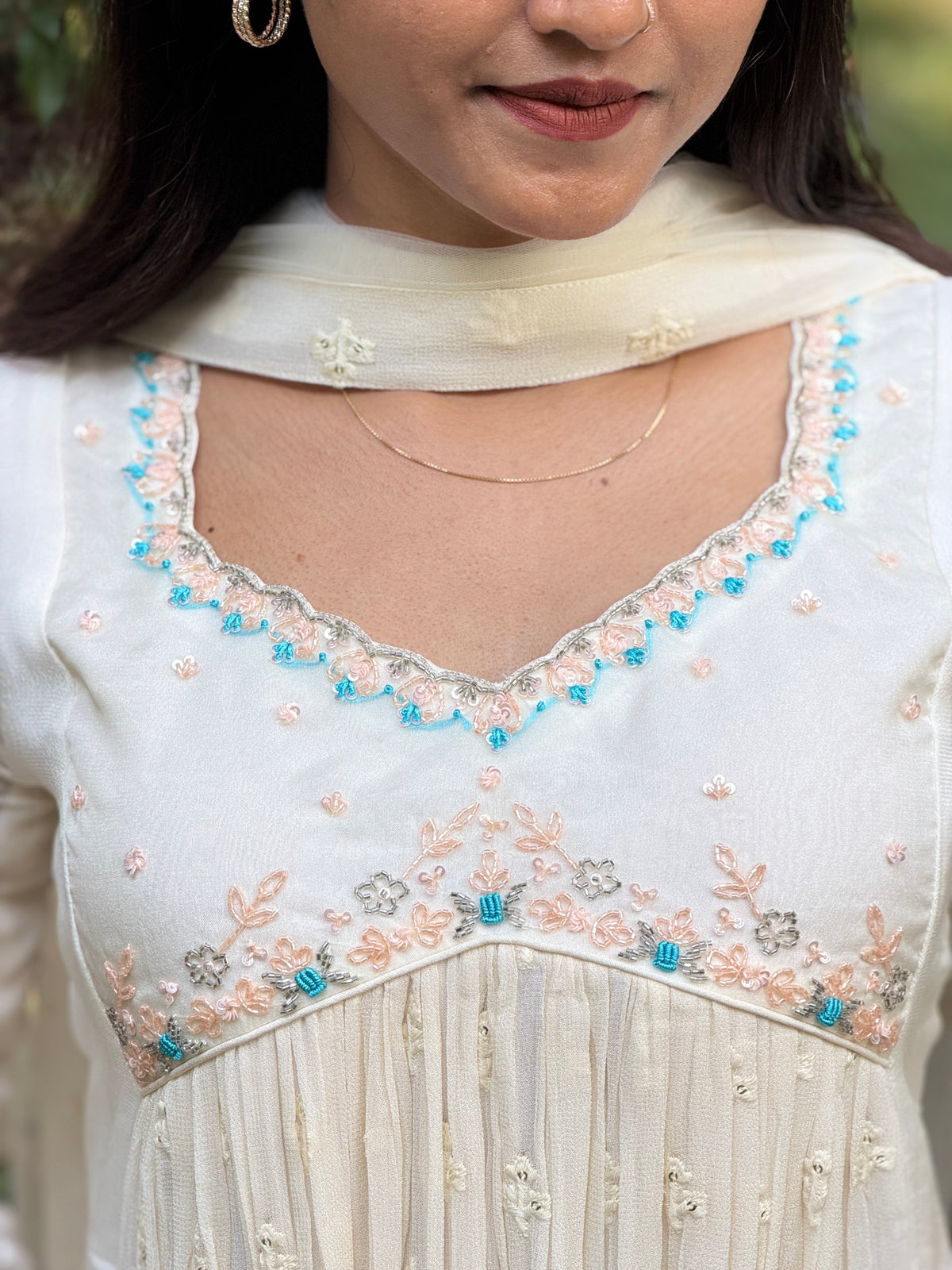 Handworked Pleated Kurta with Dupatta
