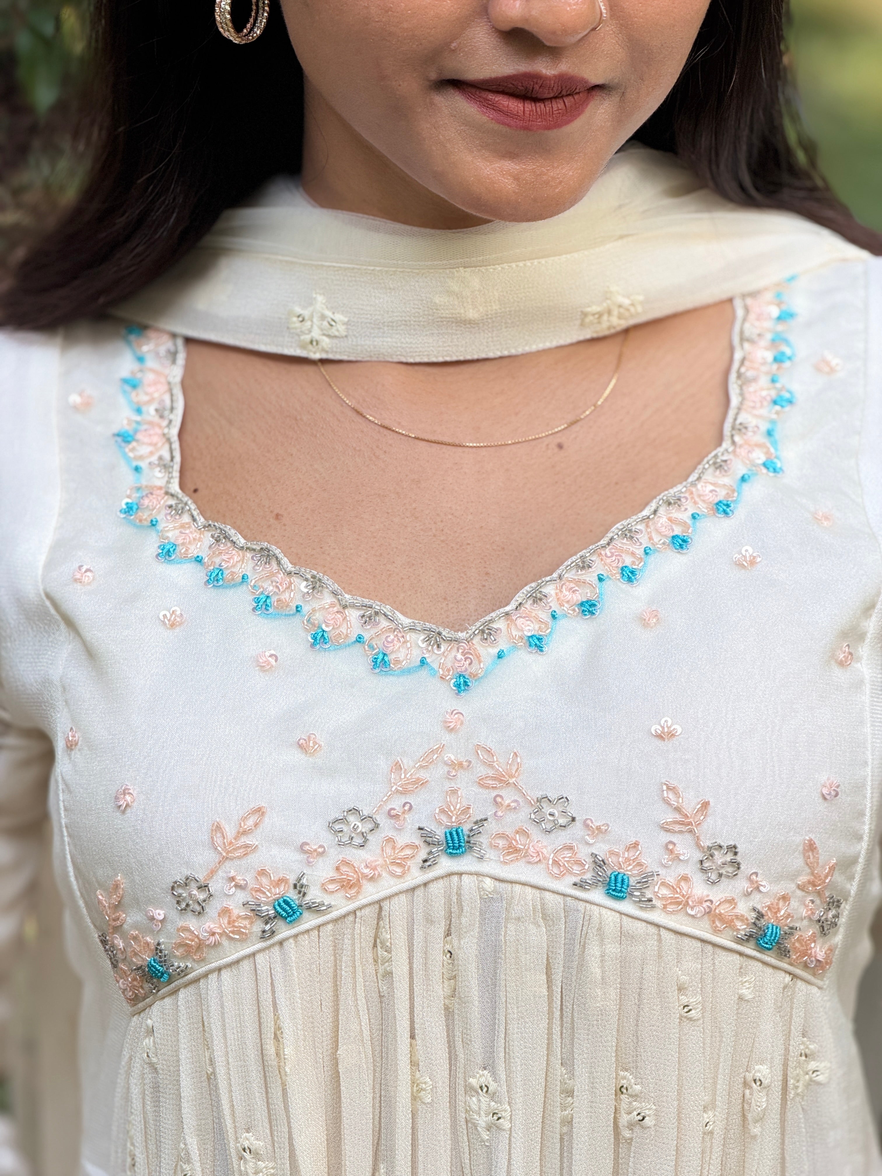 Handworked Pleated Kurta with Dupatta