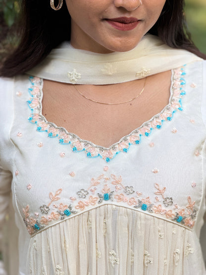 Handworked Pleated Kurta with Dupatta